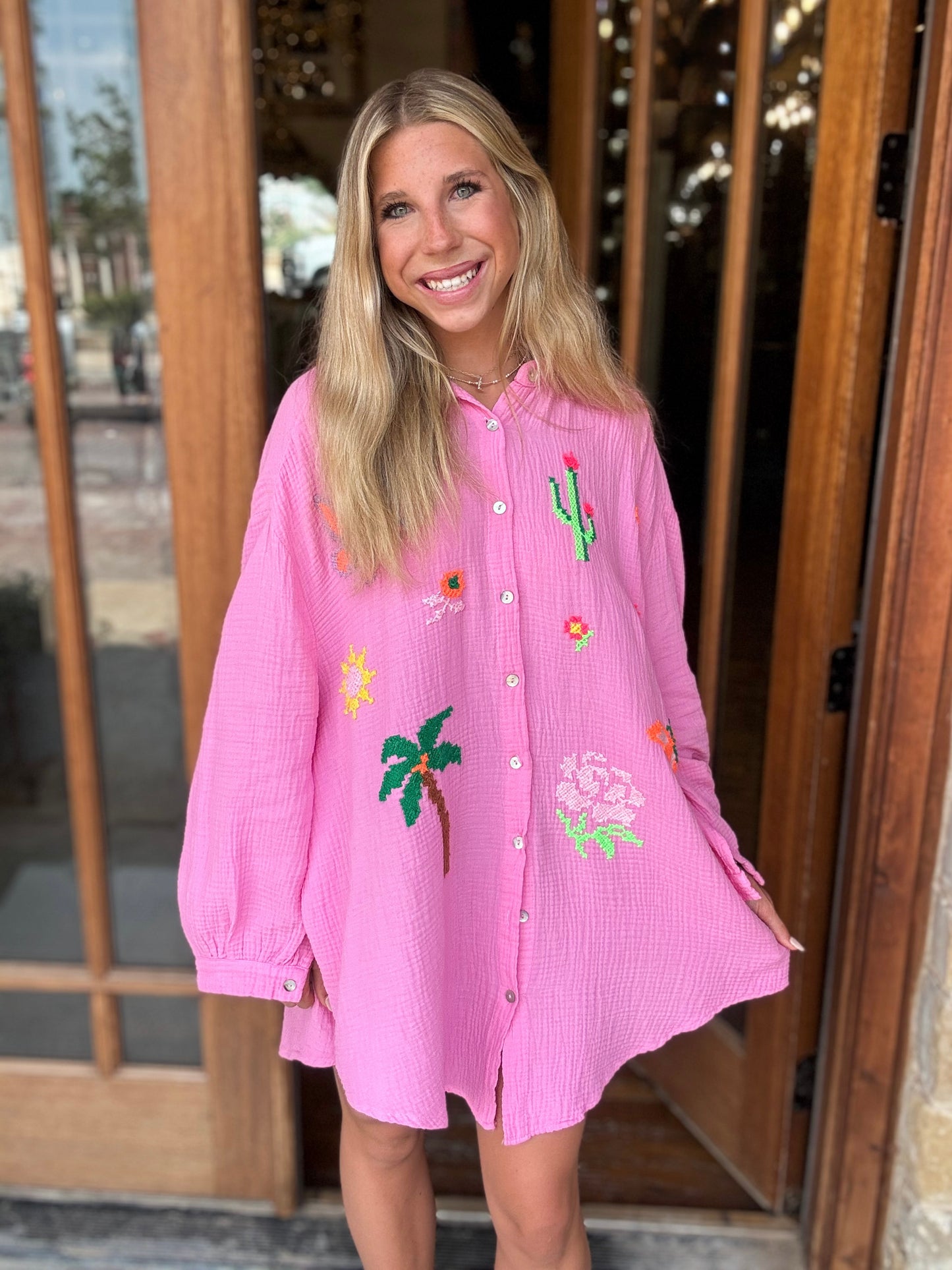 Top - Pink Butterfly Cactus Long Sleeve