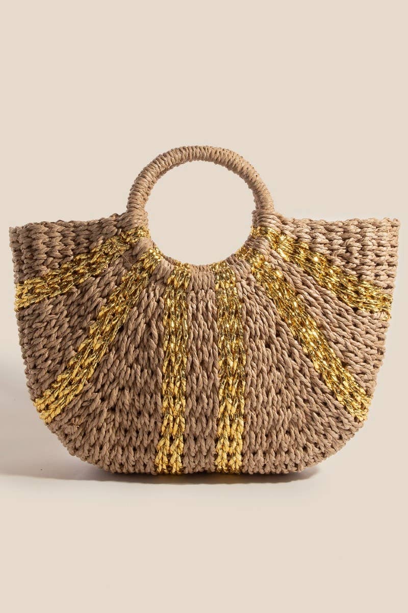 Handbags | Metallic Straw Stripes Round Braided