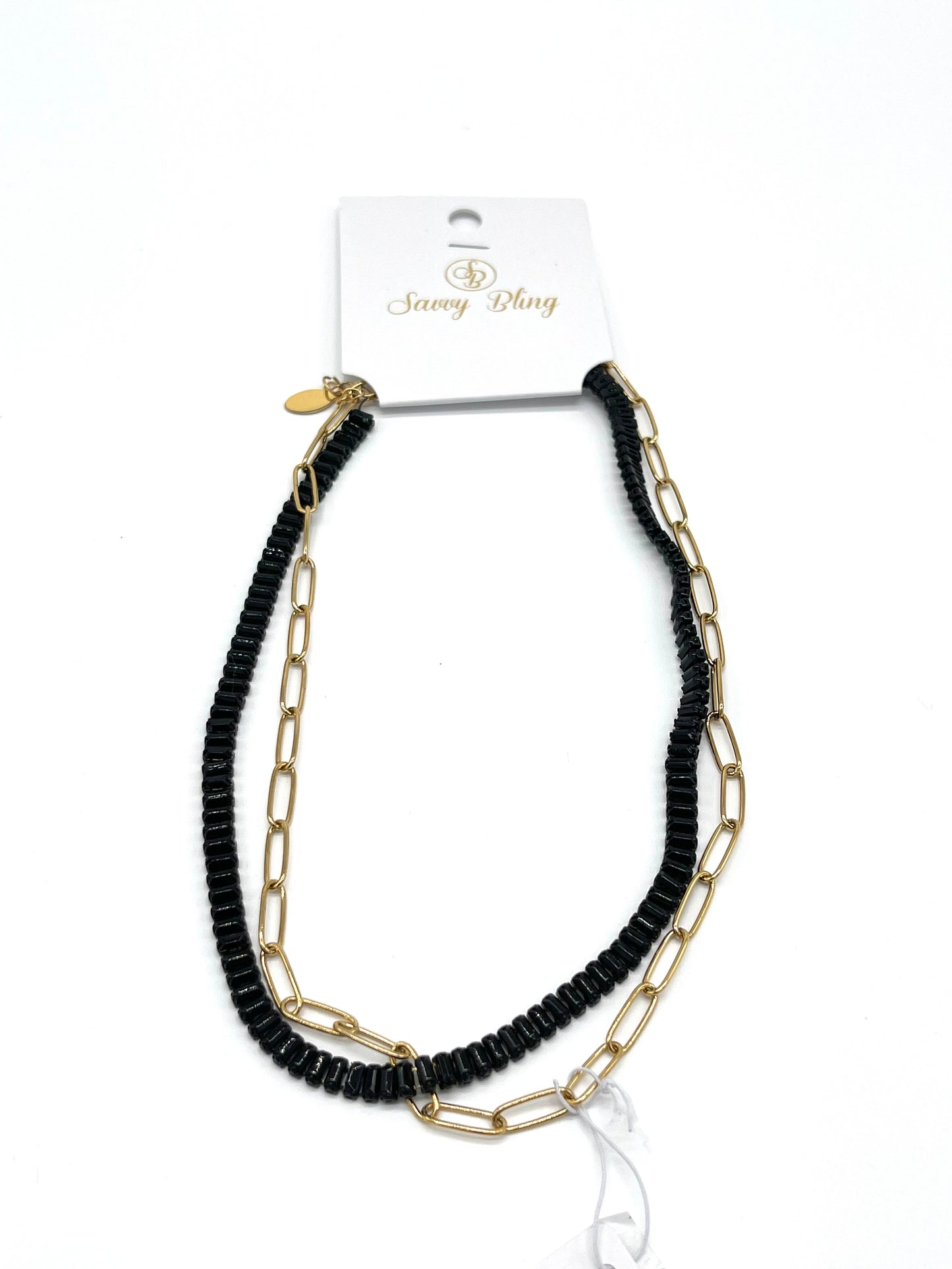 Black Enamel Paperclip Chain Link Necklace