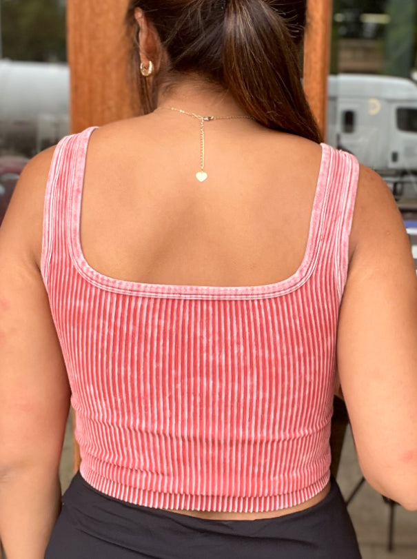 Athleisure | Rust Tank Top Washed Ribbed Seamless Bra Padded V-Neck