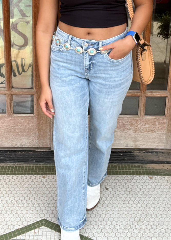 Bottoms | Mica Denim Jeans Dark Ocean Blue Mid Rise Loose Fit Straight Ankle