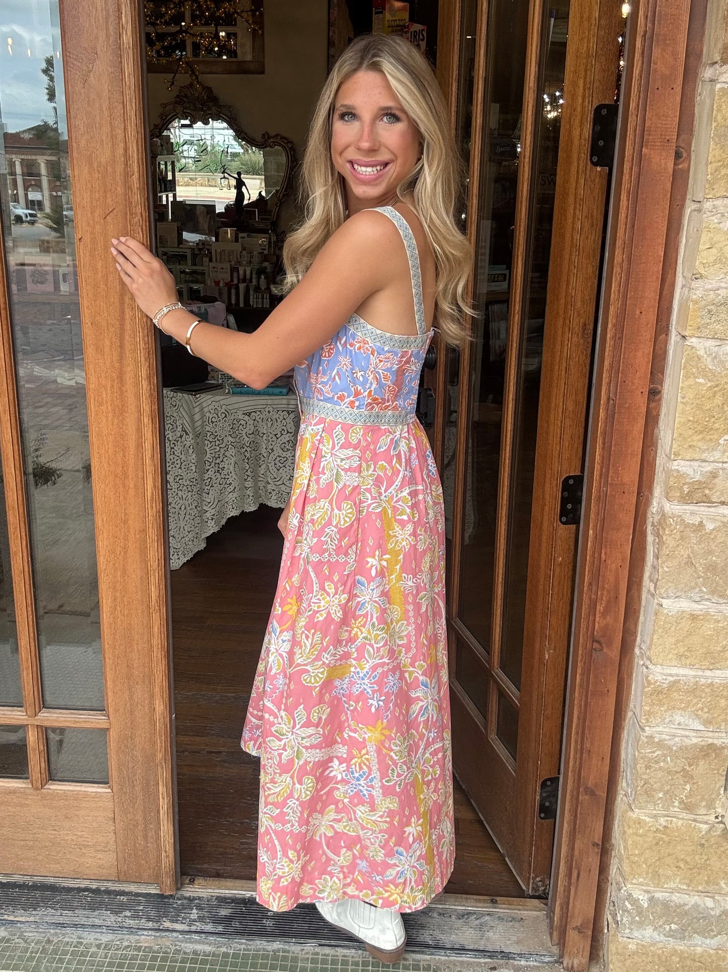 Dress - Floral Tape Trim Midi