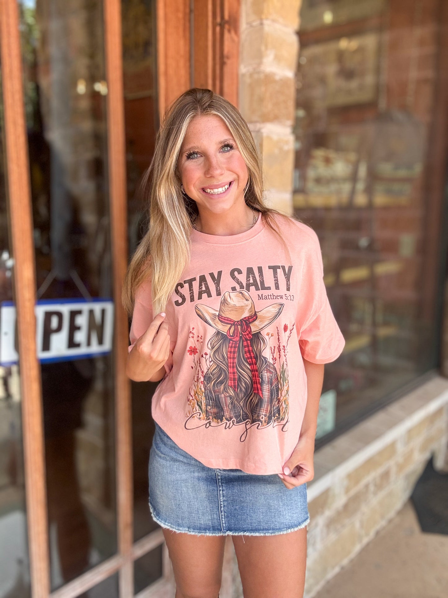 Tops | Tee Cropped Stay Salty Christian Graphic Relaxed Fit