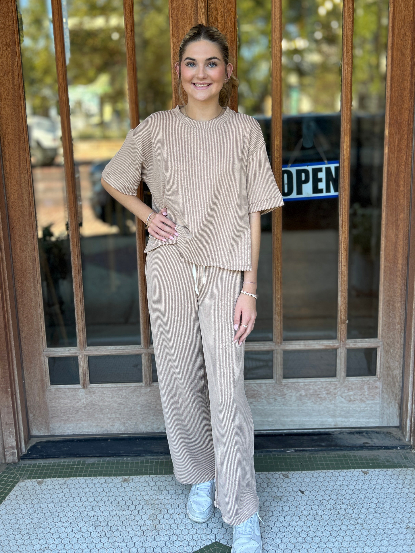 Sets | Light Mocha Raised Rib Short Sleeve Tee & Pants