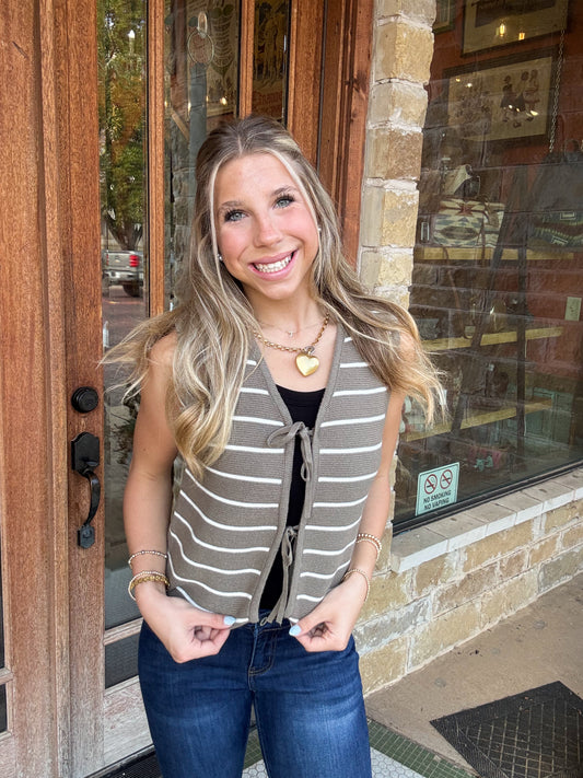 Tops | Vest Striped Bow Tie Front Knit