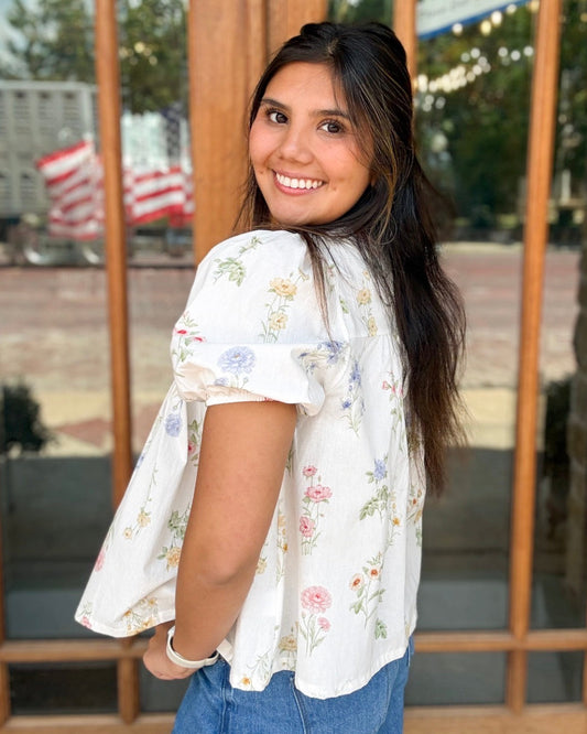 Blouse - Floral Pintuck