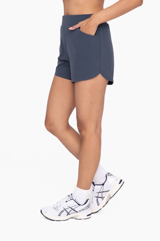 Athleisure | Mono B Midnight Navy Athleisure Shorts with Curved Hemline
