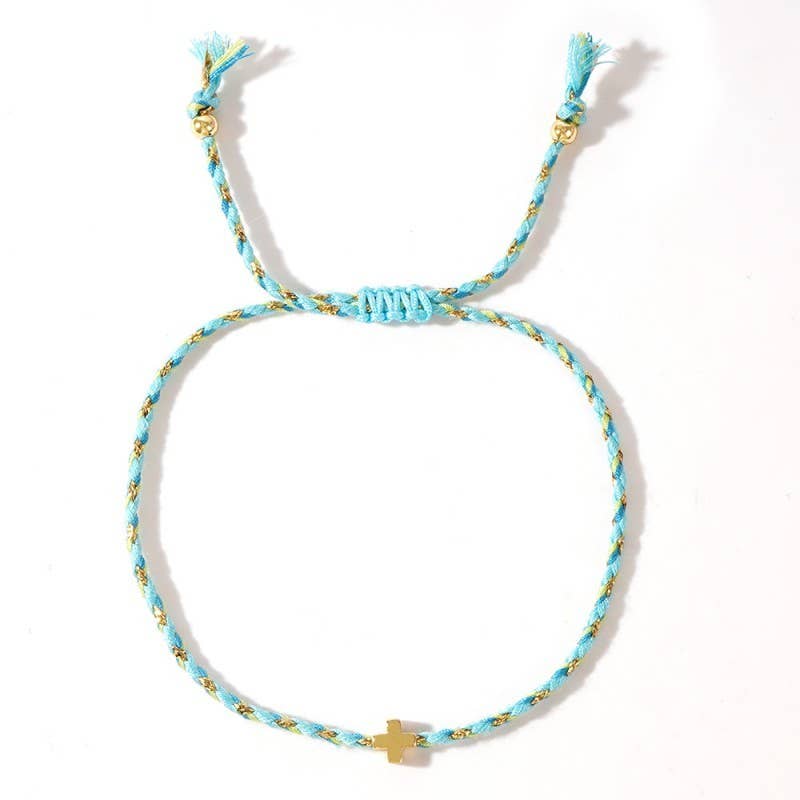 Bracelet - Blue Corded Cross Charm