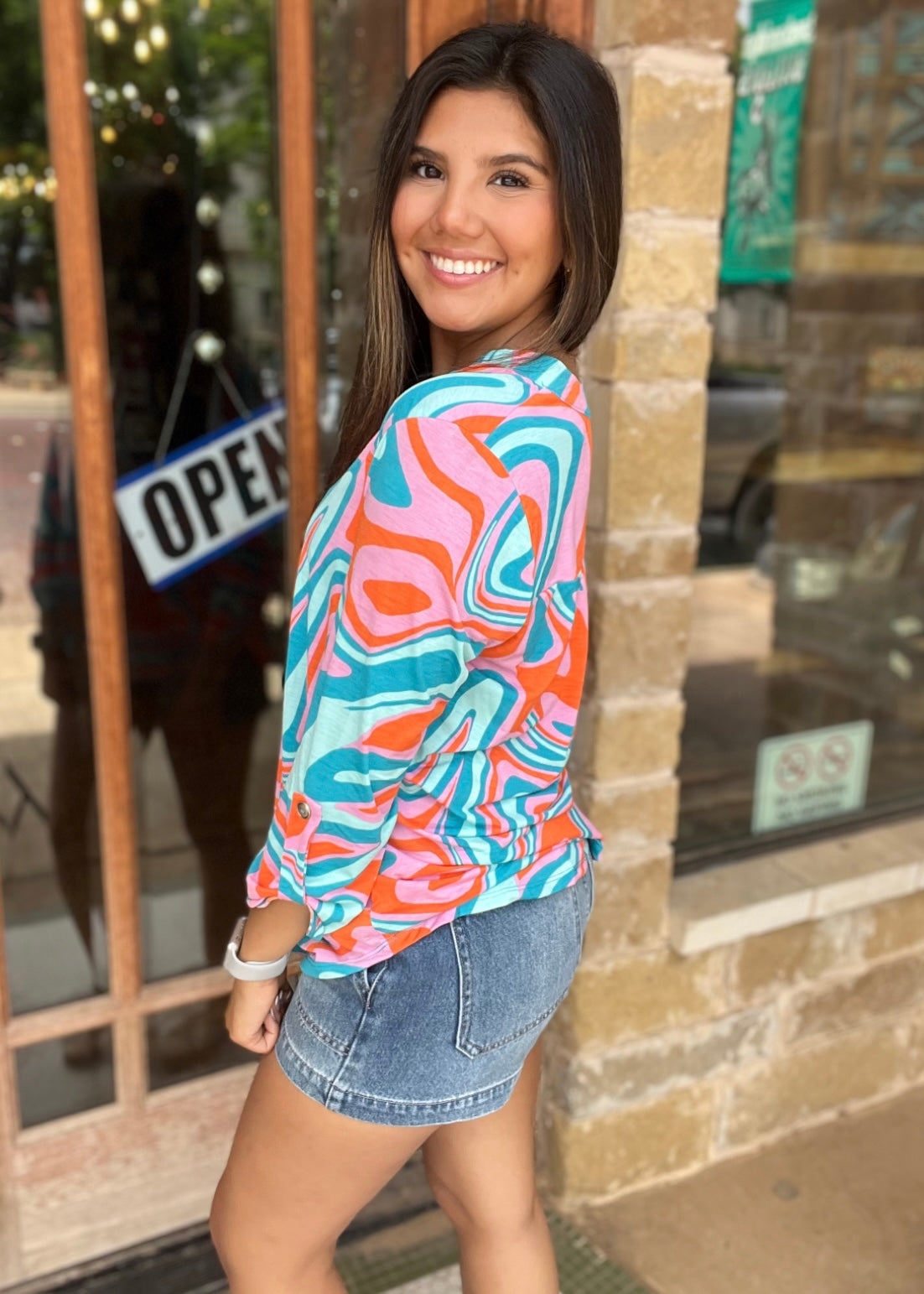 Tops | Dear Scarlett Blouse Multi Printed 3/4 Sleeve Lizzy