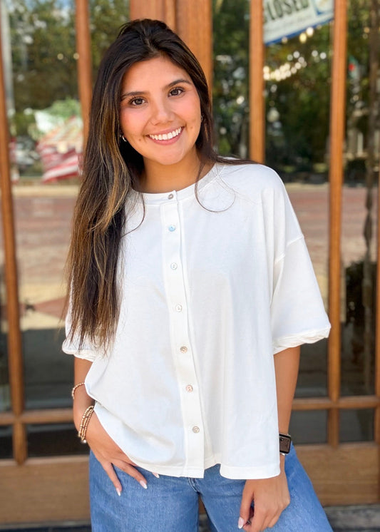 Top - White Oversized Button Front