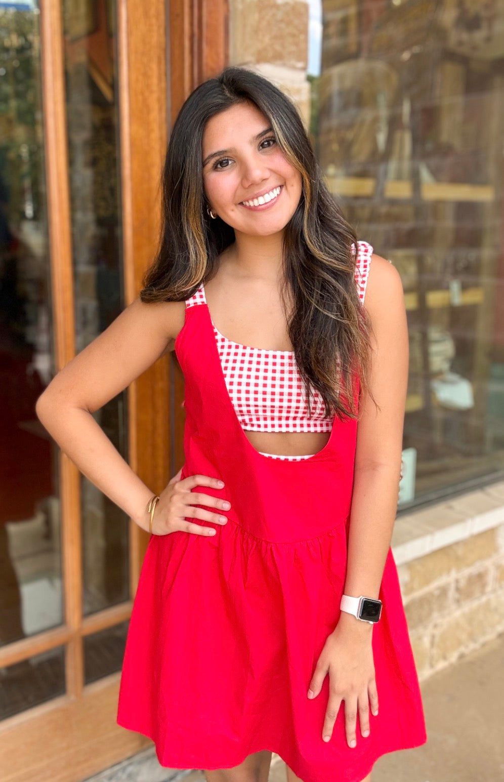 Romper Dress - Gingham Layered Red