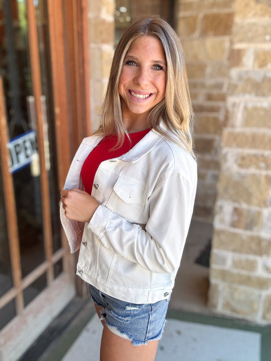 Coat | Jacket White Denim Over-sized Lightweight Vintage