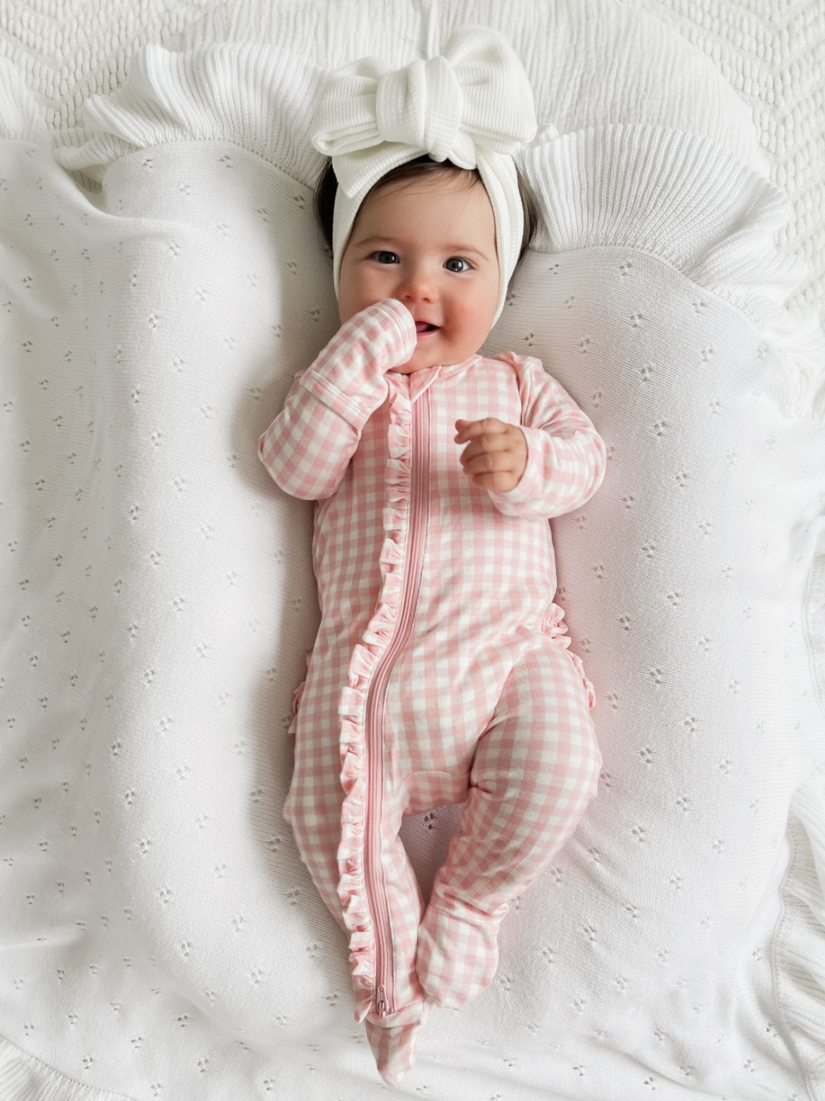 Baby | Pink Gingham 2-Way Zip Ruffle