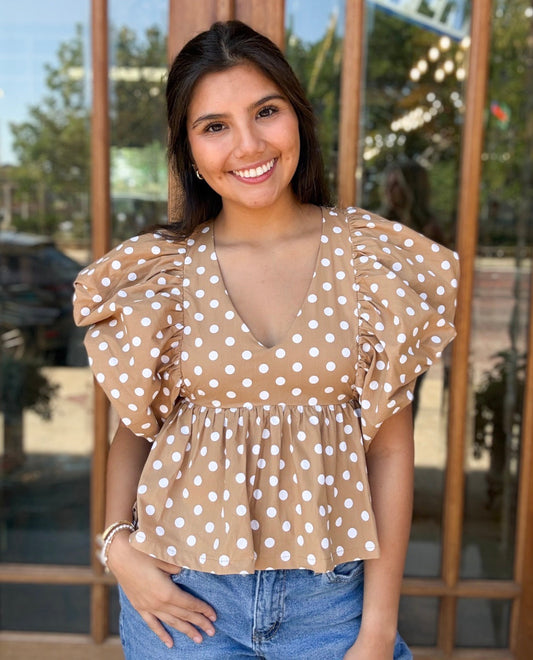 Blouse - Polka Dot Bubble Sleeve