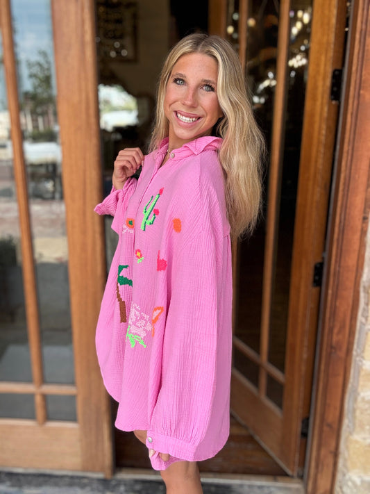 Pink Butterfly Cactus Long Sleeve