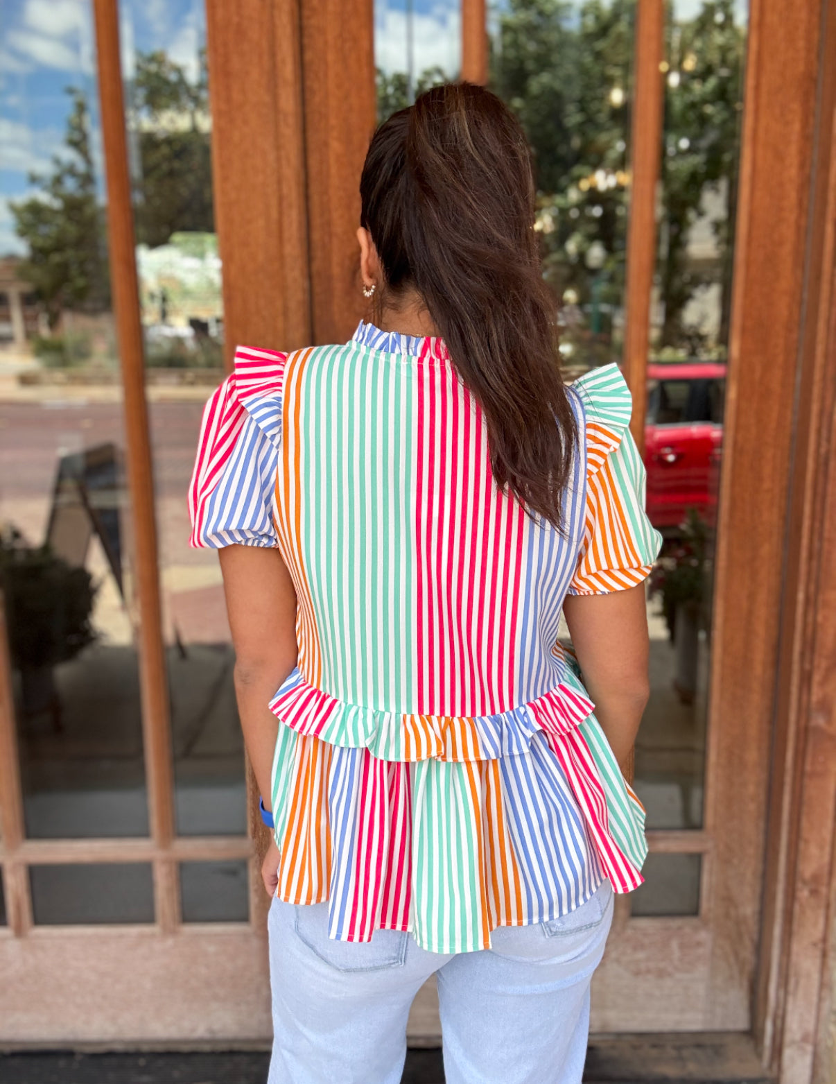 Tops| THML Blouse Multicolor Stripe Short Sleeve