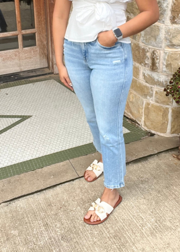 Bottoms | Flying Monkey Jeans High Rise Distressed Hem Crop Straight