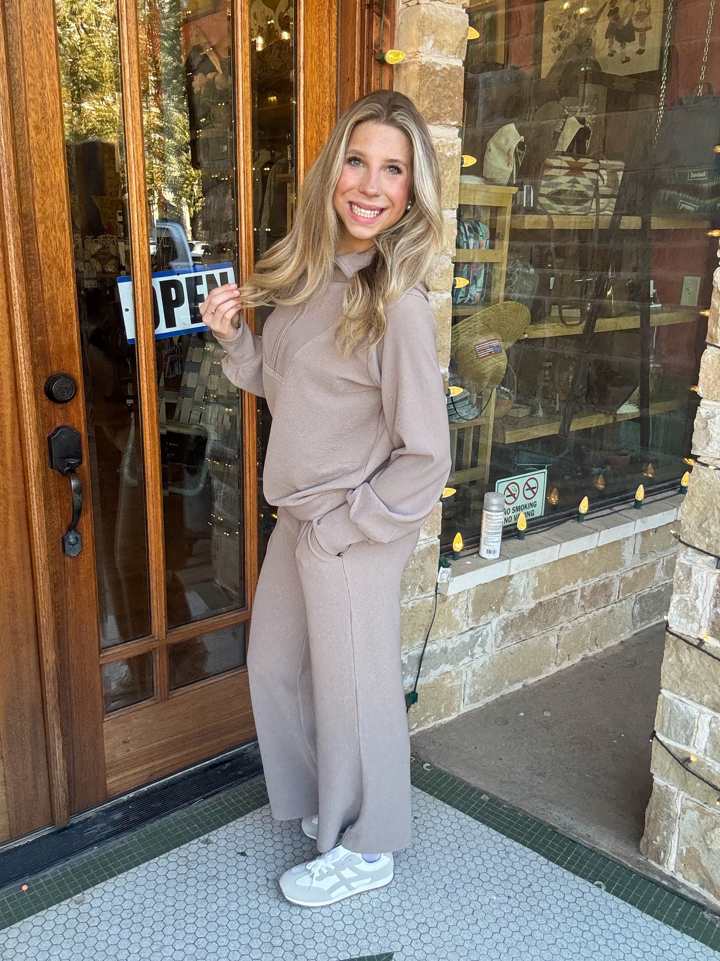 Sets | Cocoa Pullover & Pants Ribbed High Neck Half Zip