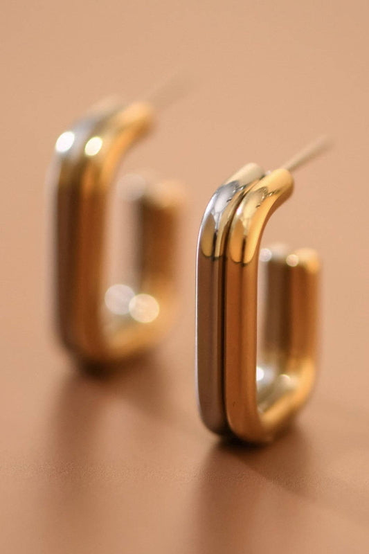 18K Gold Plated Two Toned Hoop Earrings