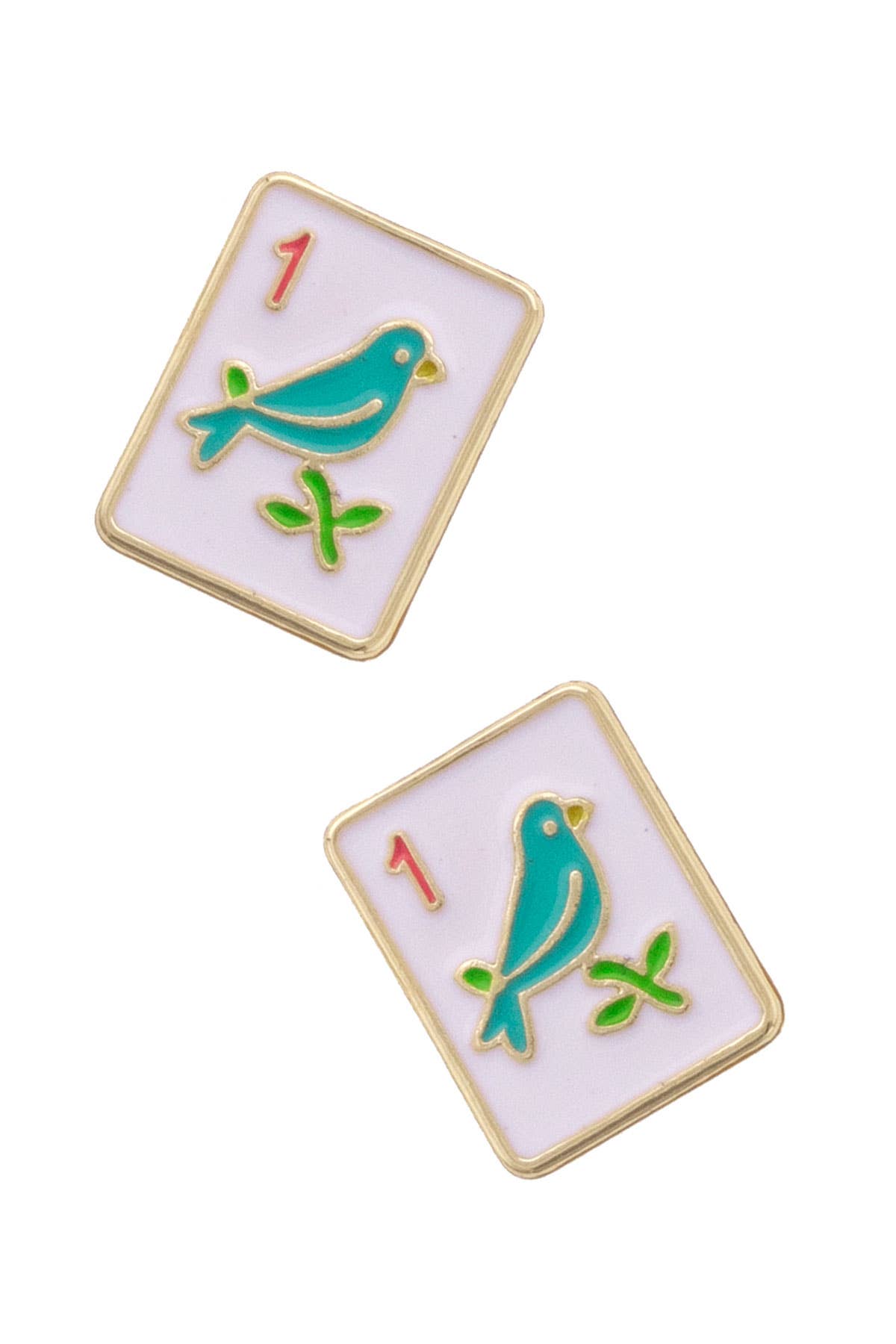 Earrings - Sparrow Mahjong Tile Stud