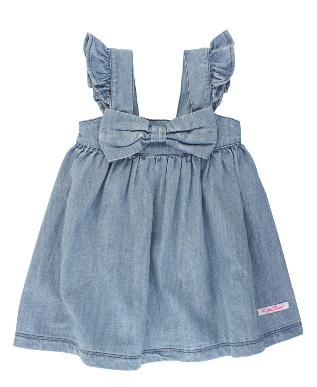 Girls | Light Wash Flutter Bow Woven Dress