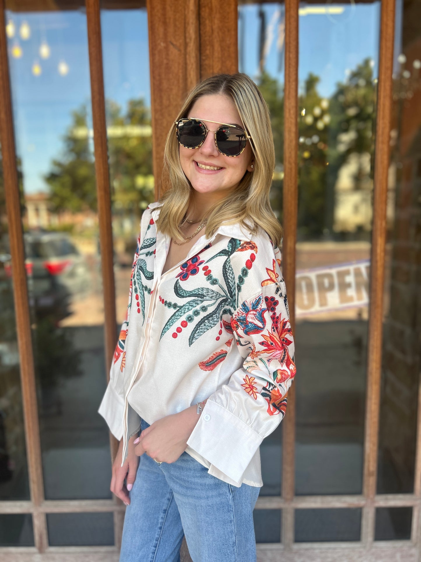 Tops | Blouse Floral Loose Long Sleeve