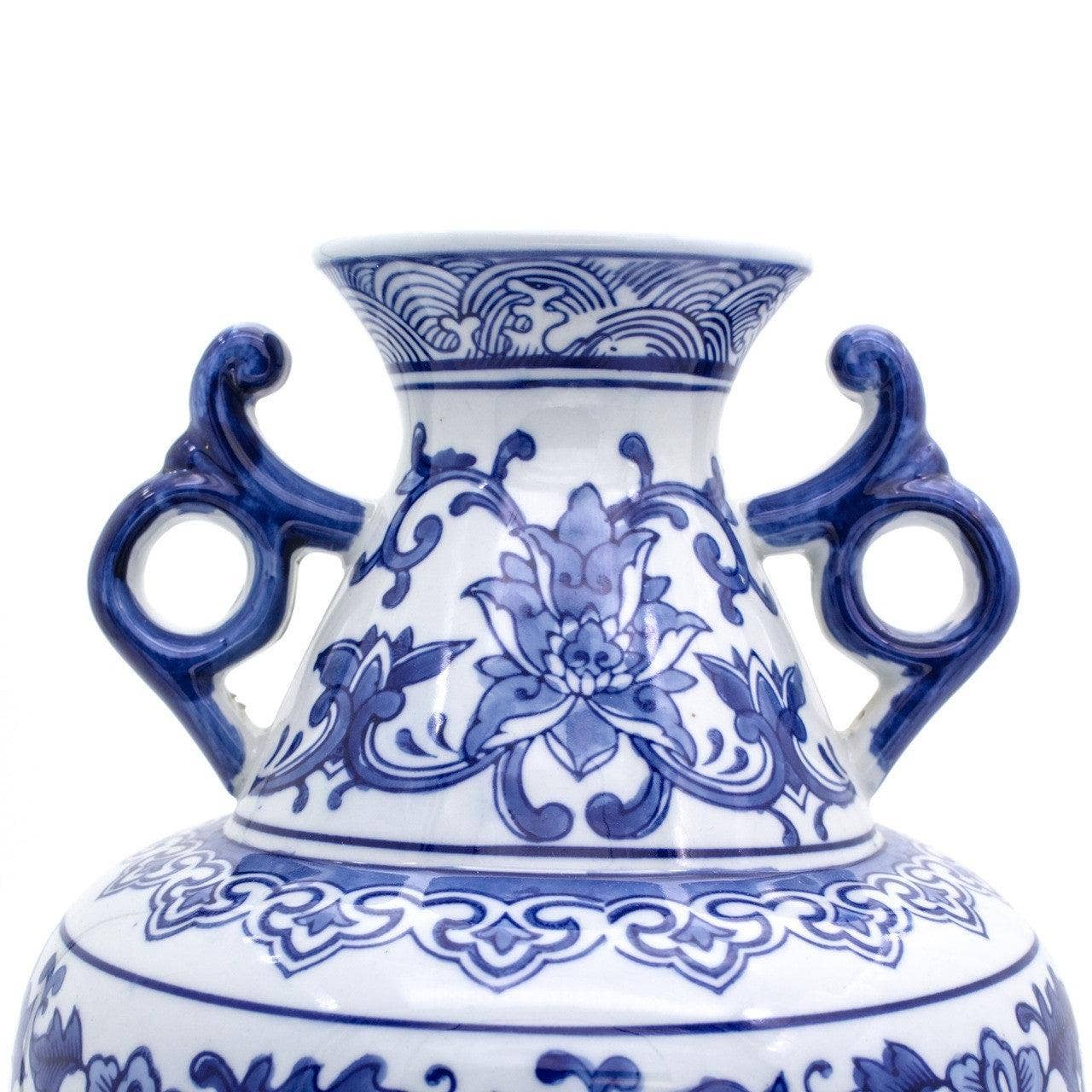 Housewares | Blue Garden Vase White Lotus Two Handle