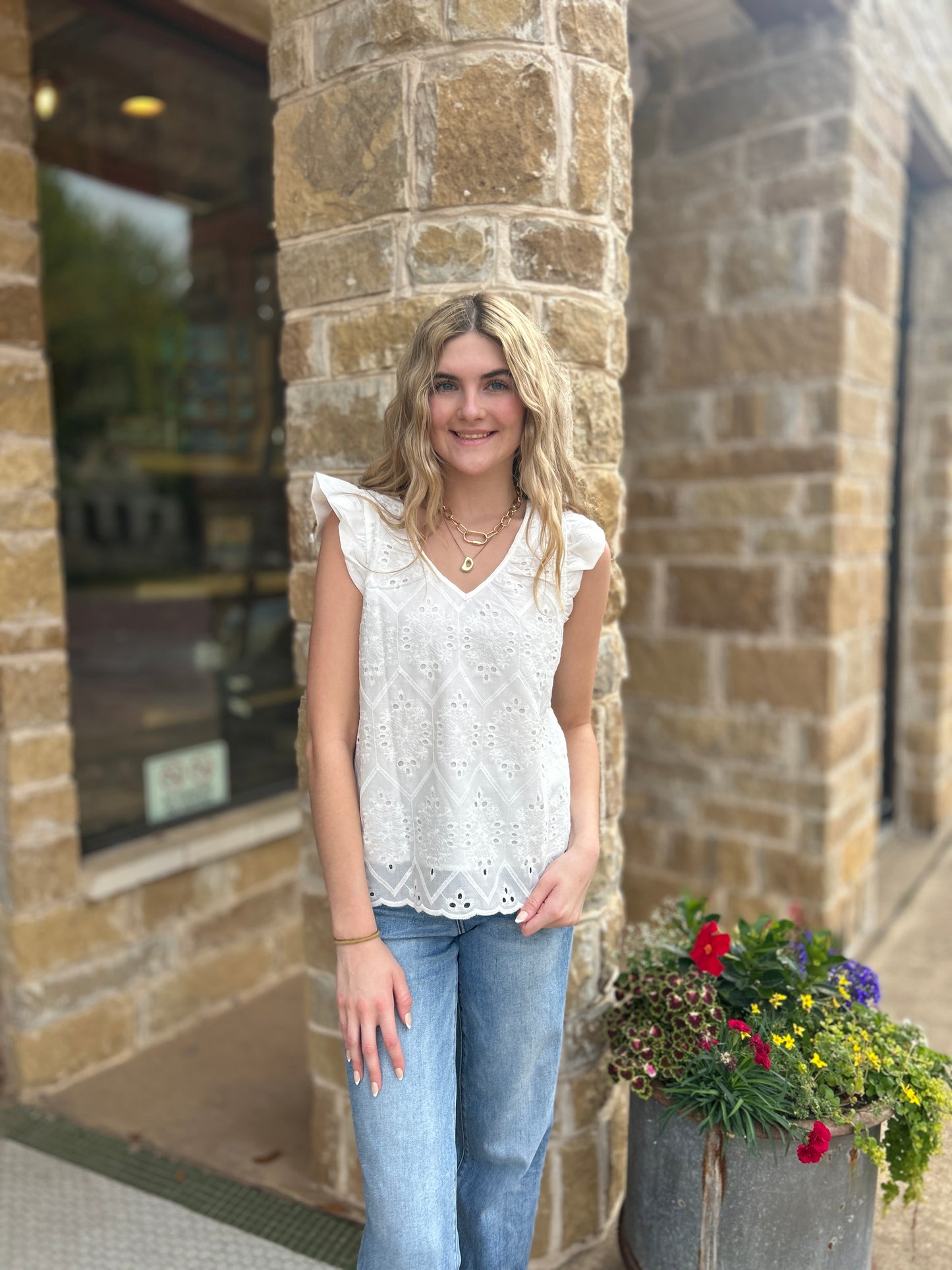 Tops | Blouse White Ruffle Flutter Sleeve V Neck Tie Shirt