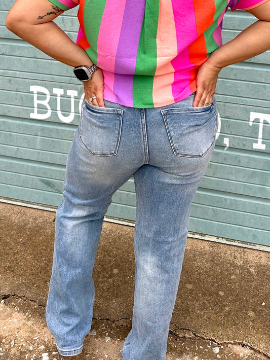 Bottoms | Judy Blue Jeans Medium Blue Wash Tummy Control High Waist Straight Leg Women's