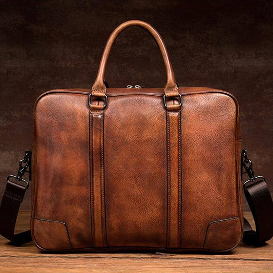 Shoulder Bag - Full Grain Leather Briefcase-Laptop