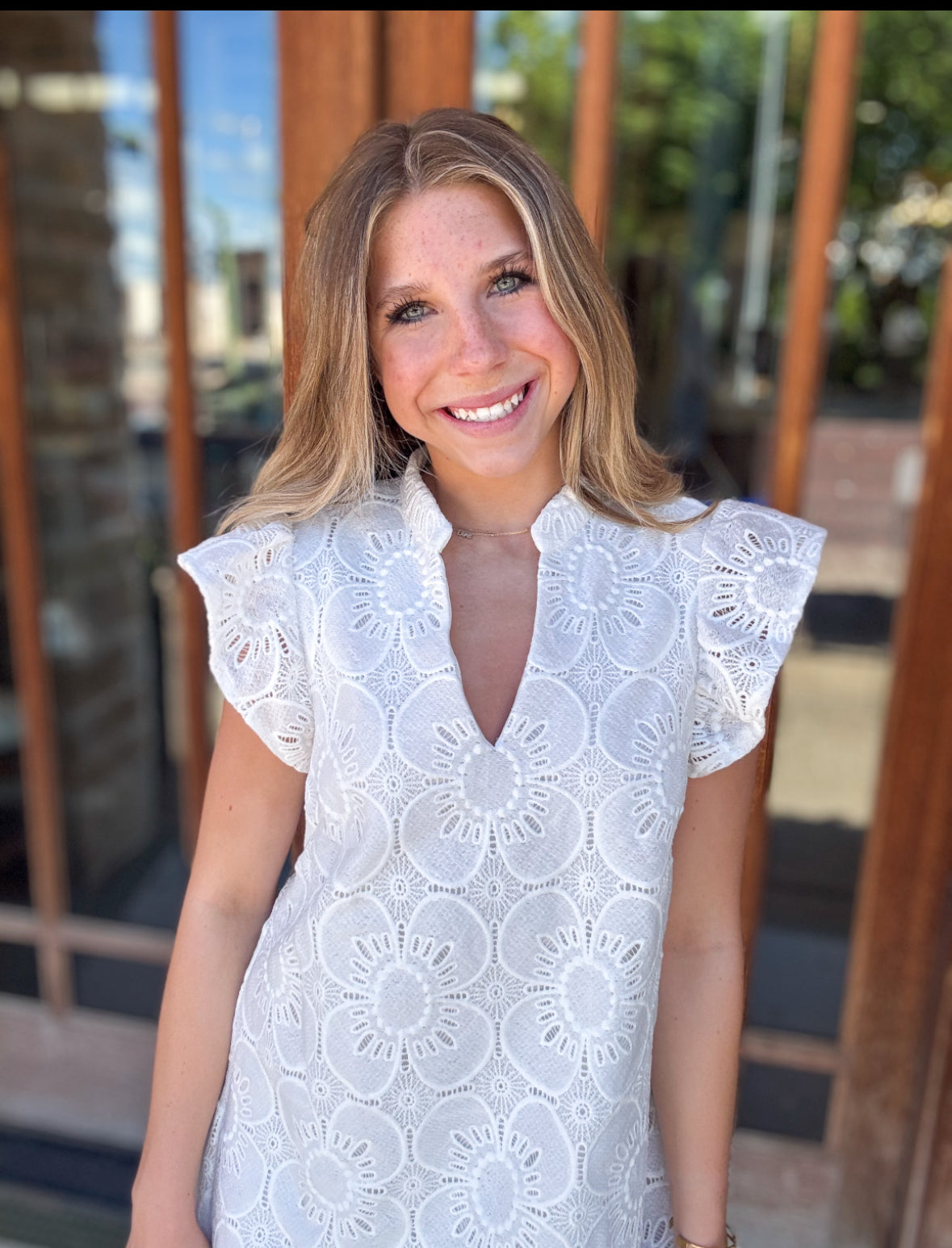 White Woven Lace Mini Dress