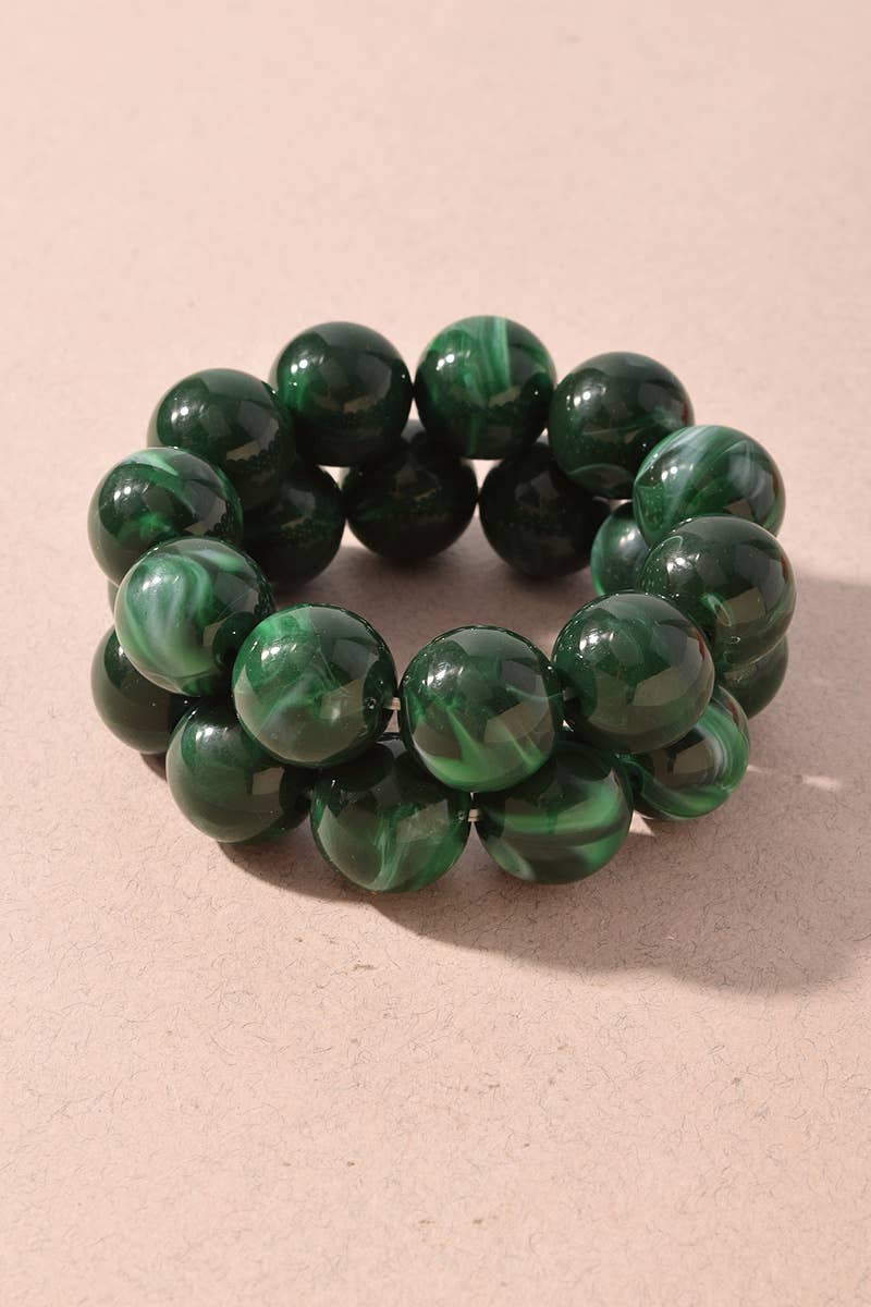 Bracelet Set - Chunky Resin Beaded Dark Green