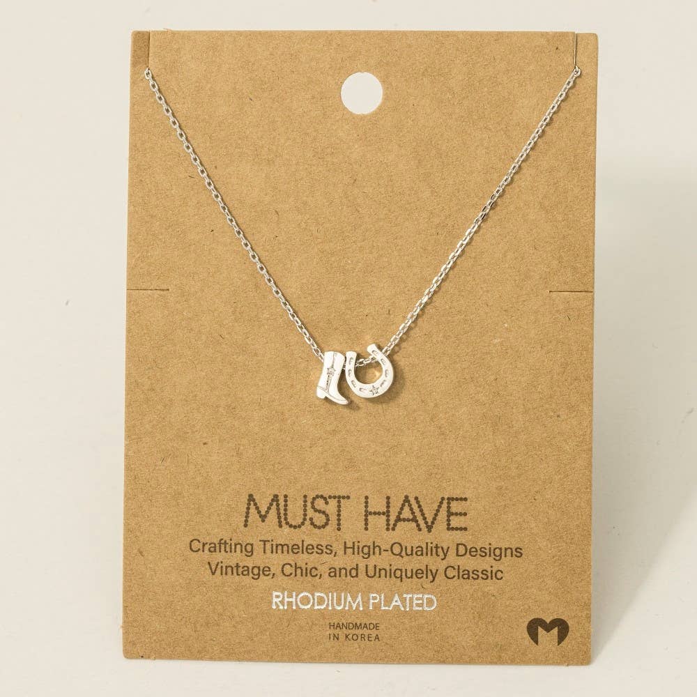 Gold Dipped Cowboy Boots Horse Shoe Charm Necklace