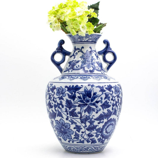 Shelby Wilcox Registry | Blue Garden Vase White Lotus Two Handle