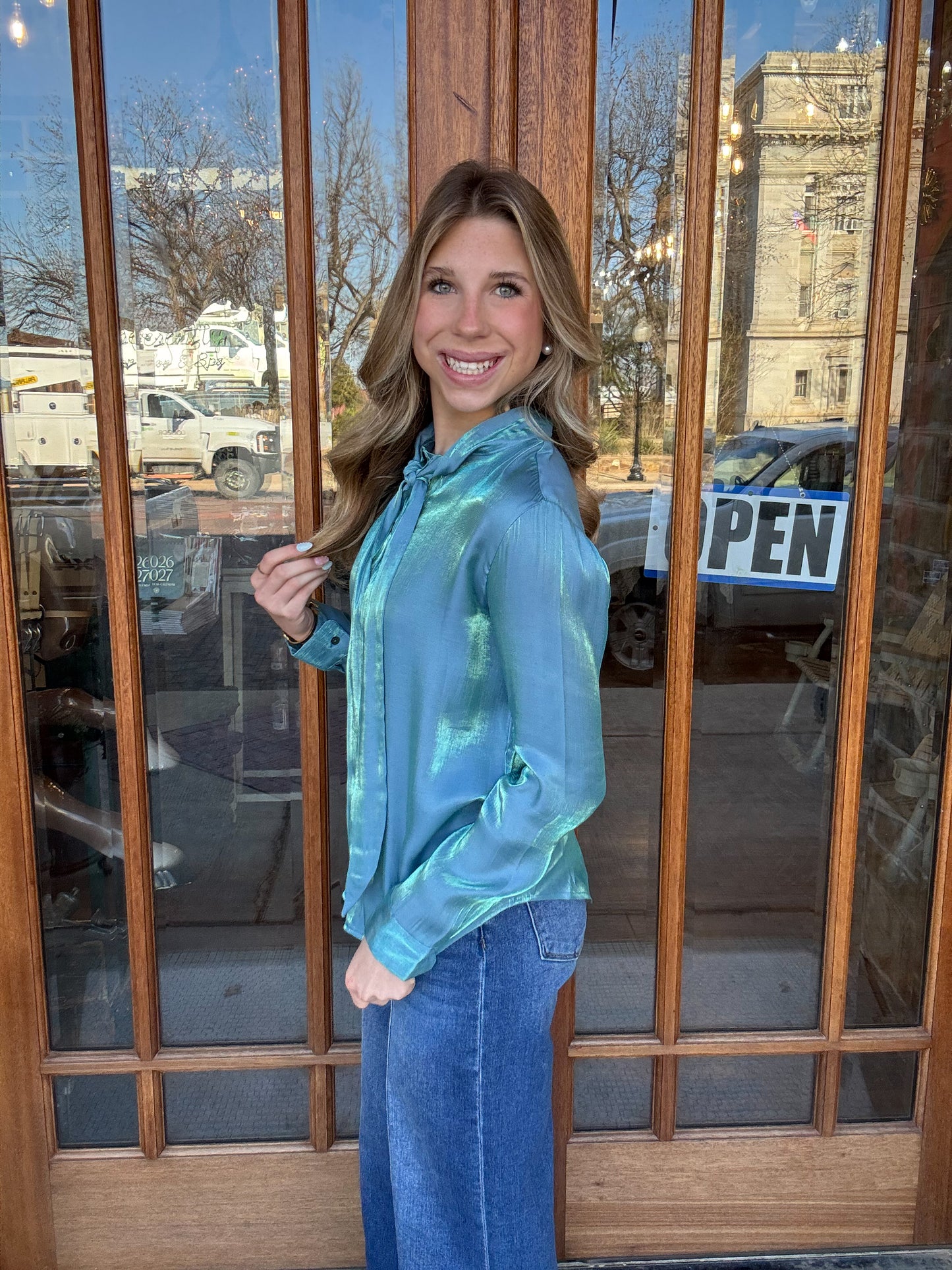 Belle Glacier Metallic Blouse