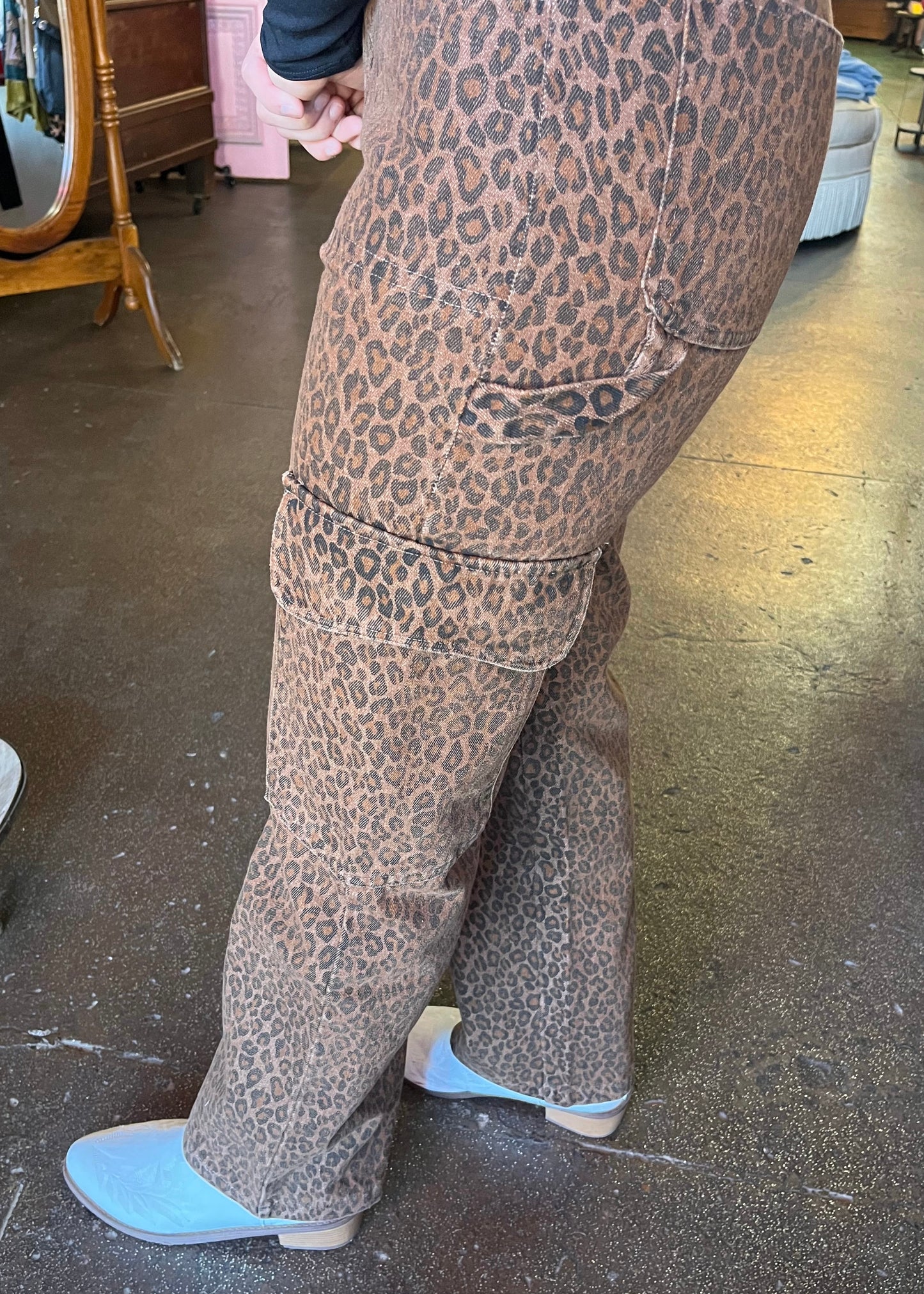 Leopard Cargo Wide Leg Jeans