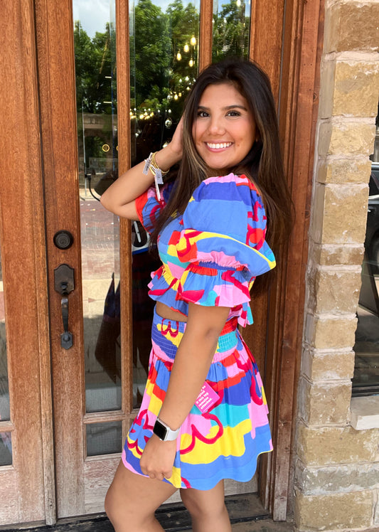 Sets | Buddy Love Crop Top/Mini Skirt Bright Floral Salsa Keeping It Casual