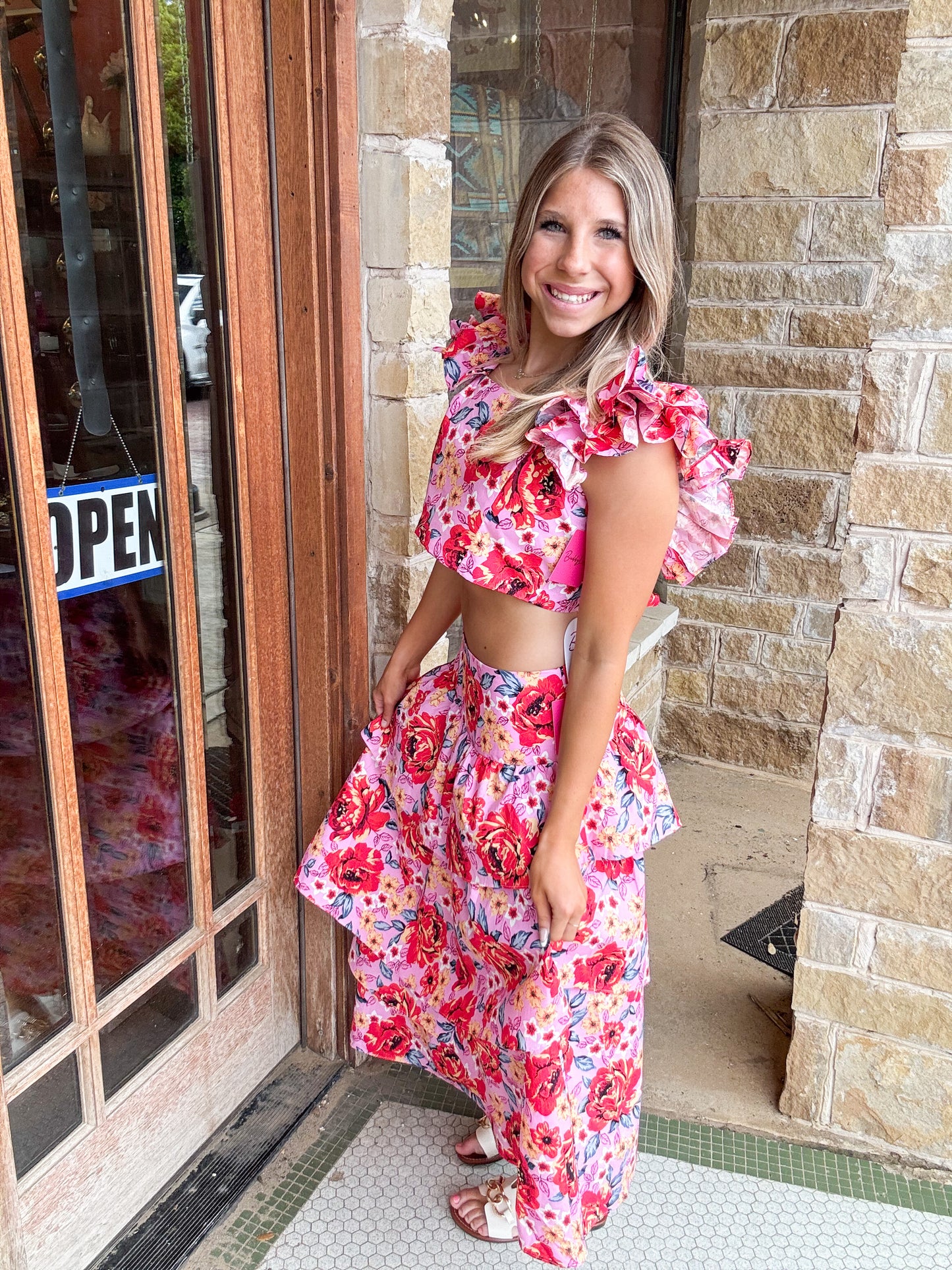 Sets | Maxi Skirt /CropTop Baha Mar Daisy Days Floral Below Waist Tiered Skirt