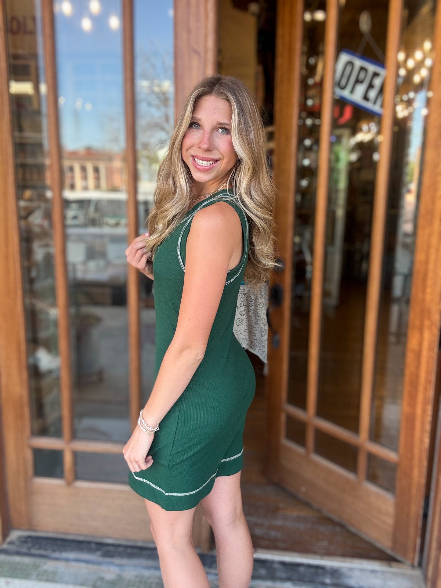 Forest Metallic Tank Mini Dress