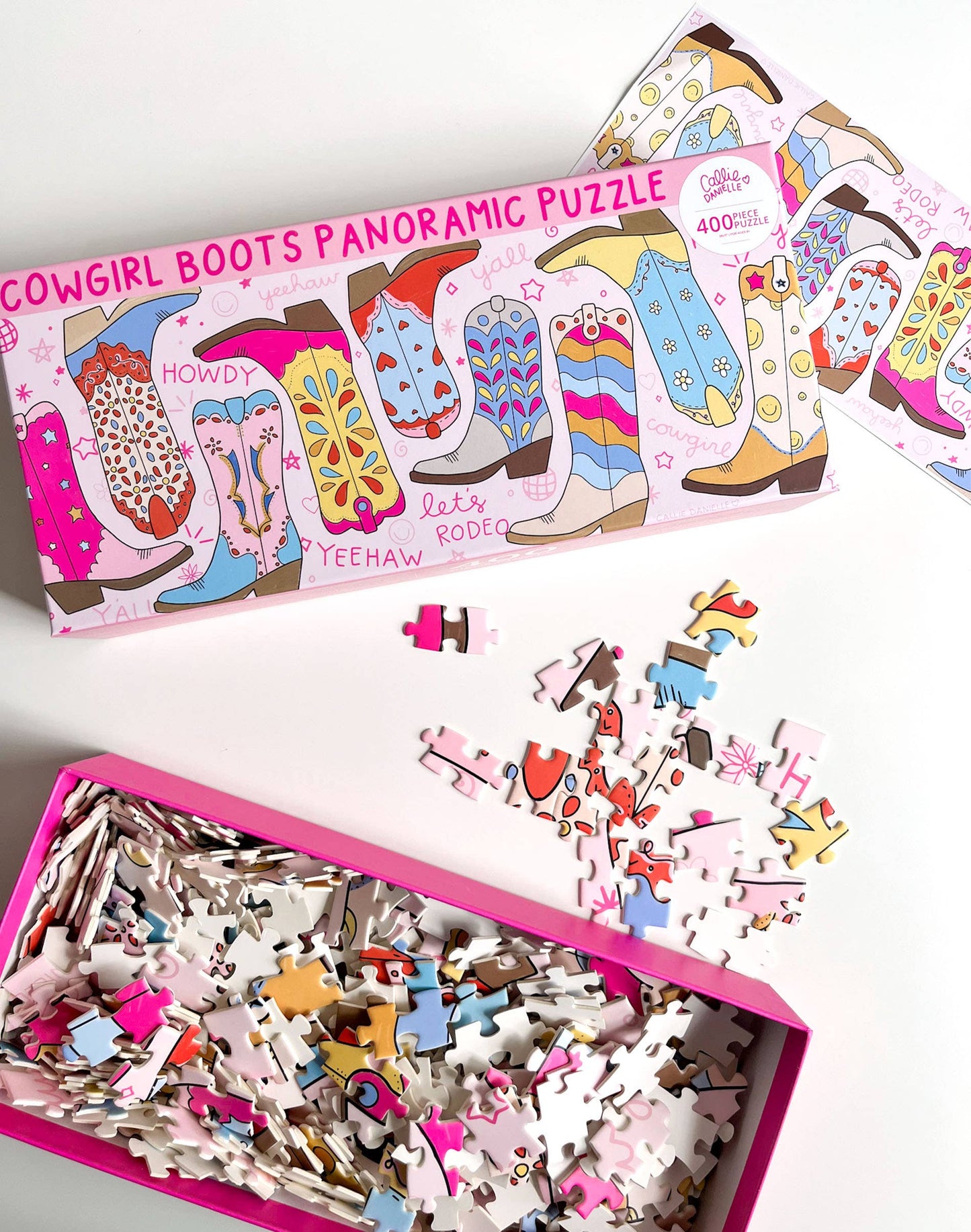 Games | Puzzle Western Cowgirl Boots 400 Piece Panoramic Jigsaw