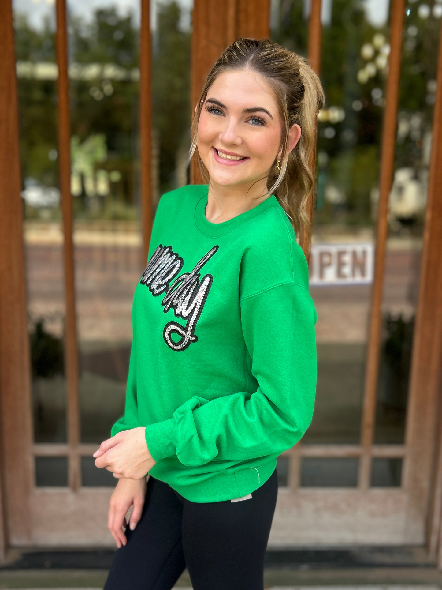 Tops | Sweatshirt Game Day Sequin Kelly Green
