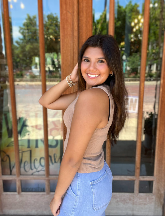 Tops | Tank Top Dark Taupe Ribbed Knit