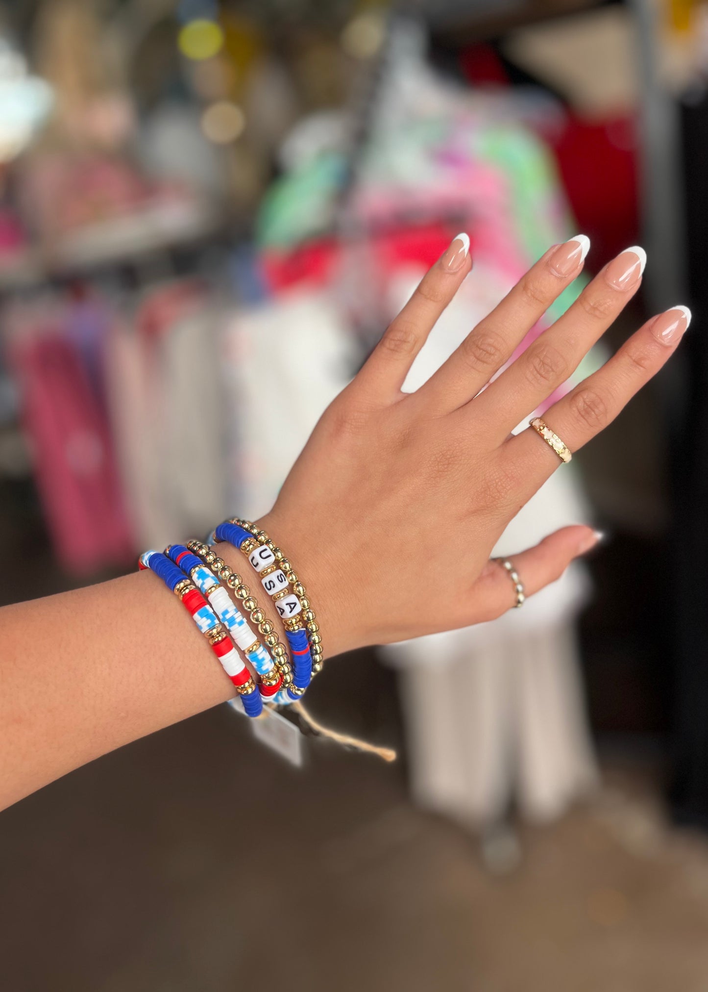Bracelet | Beaded Rhinestone Colorblock USA Bracelet