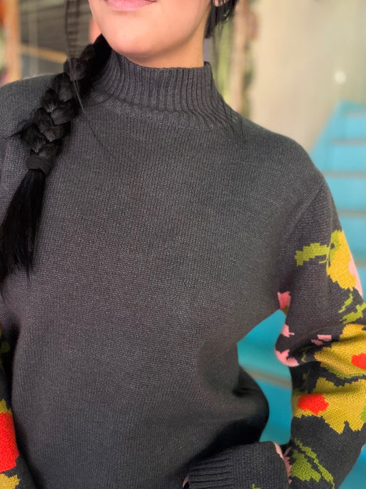 Sweater - Floral Mocked Turtleneck