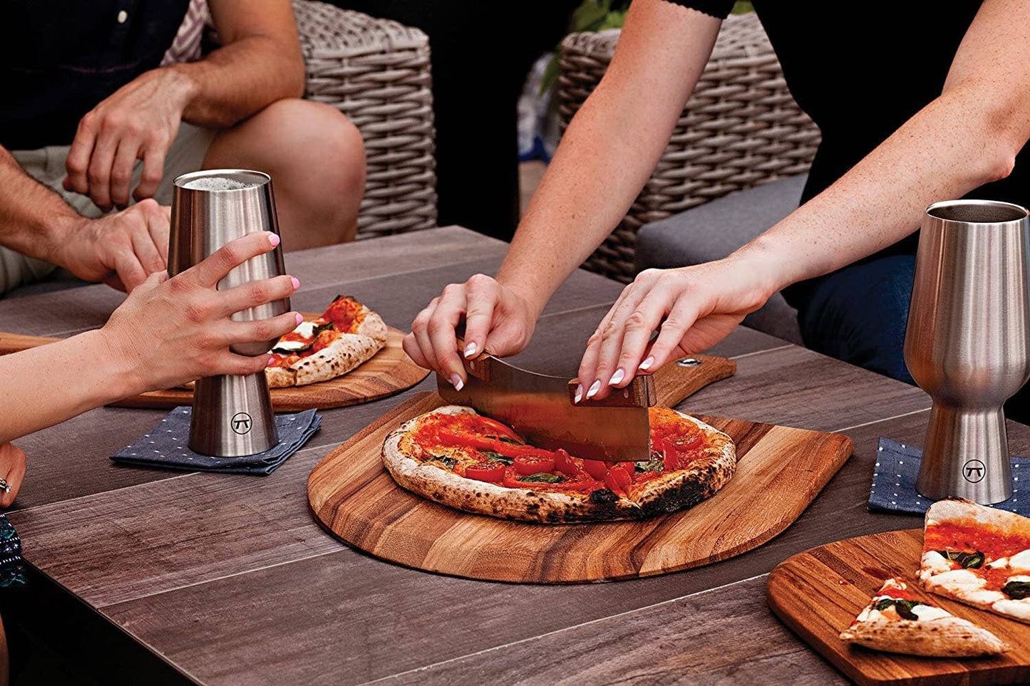 Housewares | Outset Pizza Cutter, Acacia Wood, Stainless Steel, 13" Blade