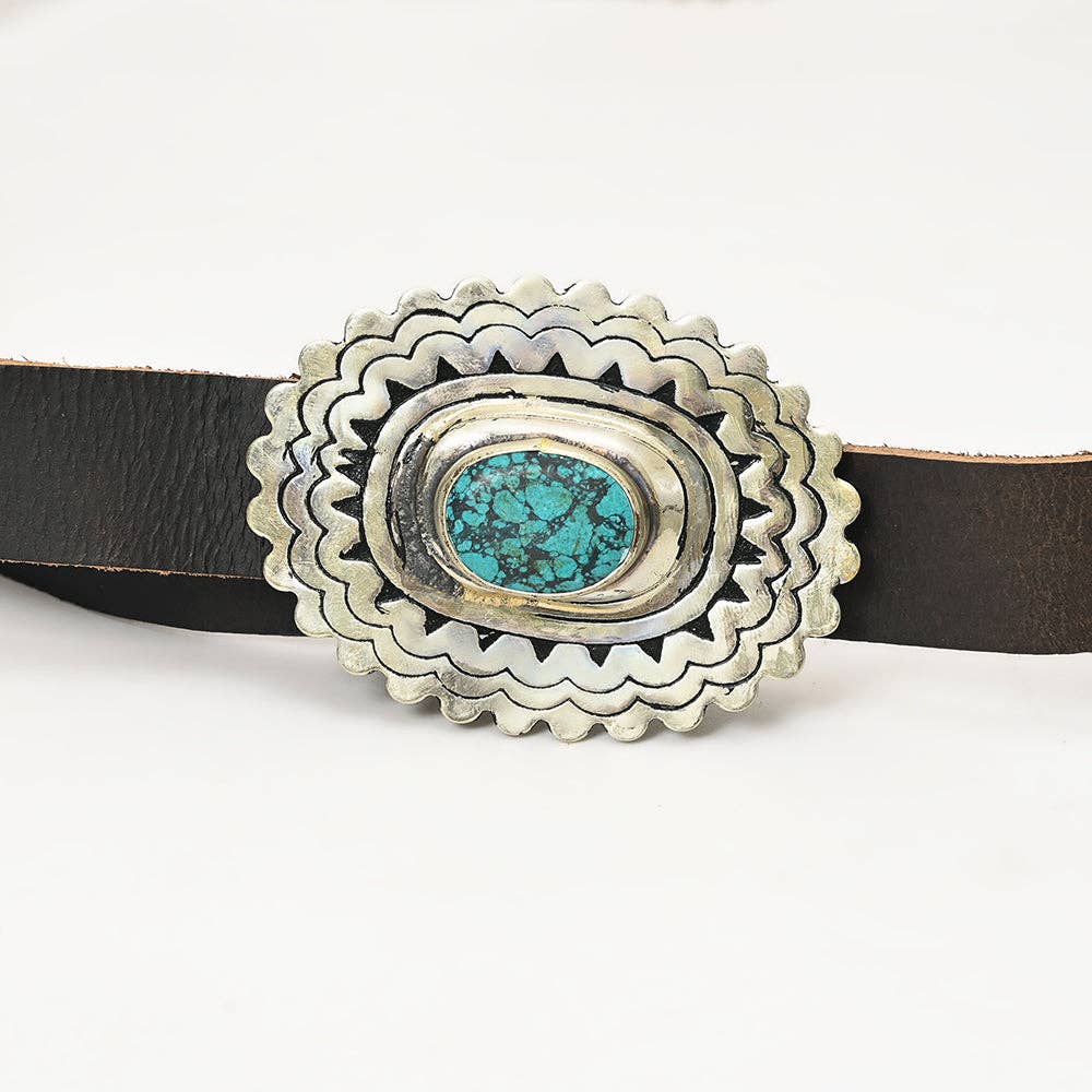 Turquoise Concho Western Leather Belt