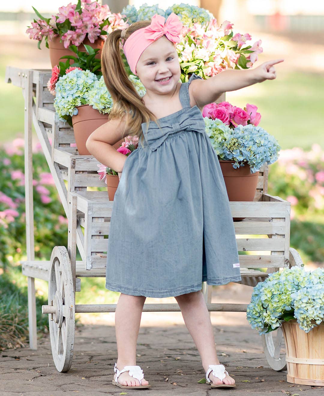 Girls | Light Wash Flutter Bow Woven Dress