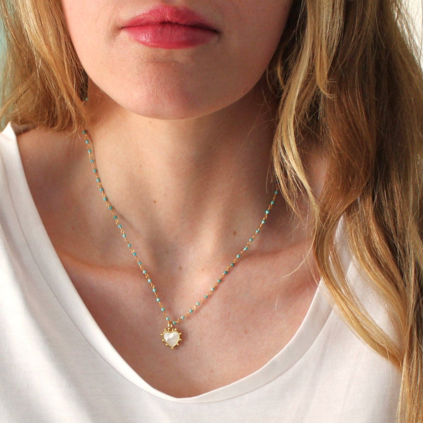 Jewelry | Necklace Turquoise Rosary and Heart Pendant 16 inch