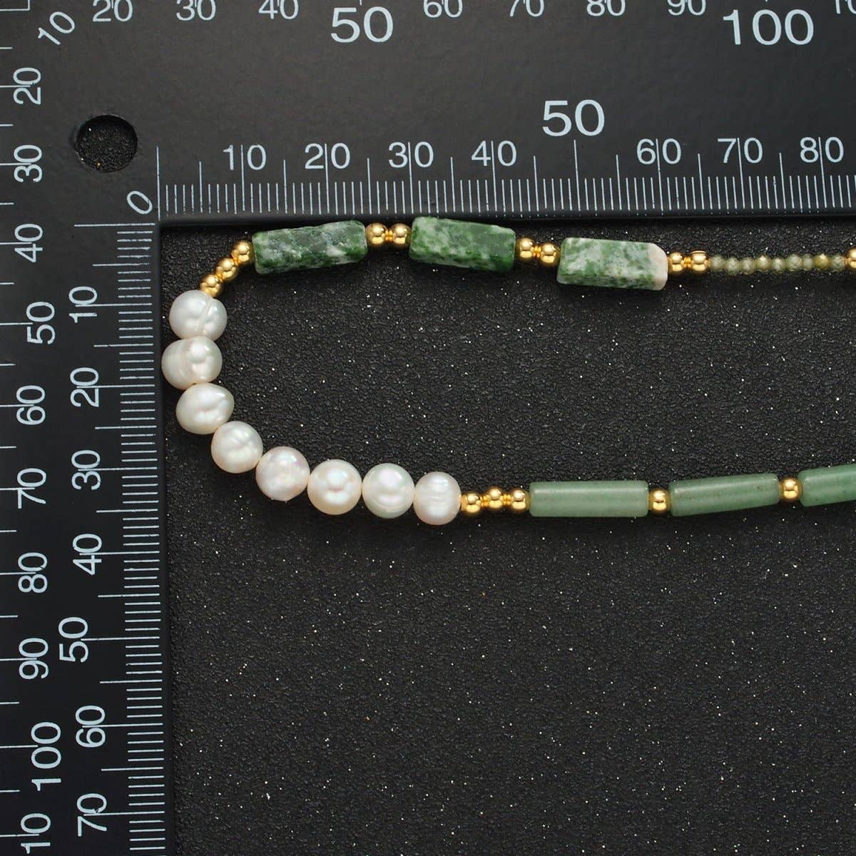 Jewelry | Necklace Handmade Green Jade Bead Chain with Freshwater Pearl 15.55 Inch
