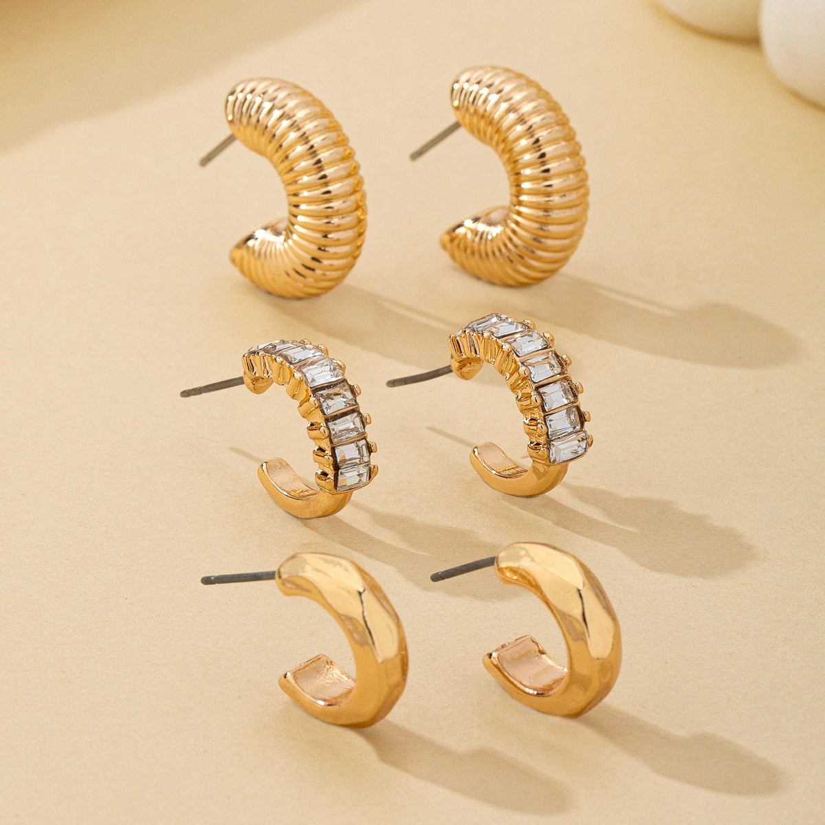 Earrings - Rhinestone Textured Hoop Earring